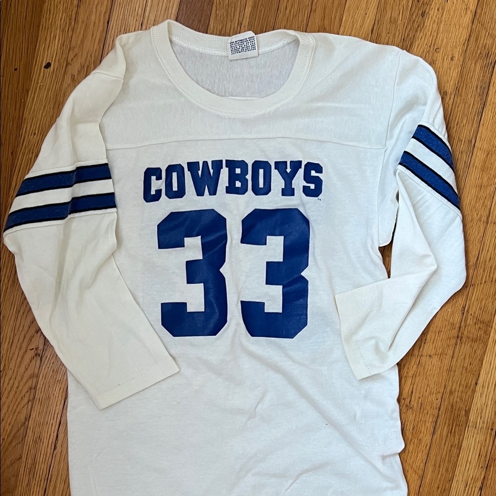 Vintage Rawlings Cowboys 33 White and Blue Jersey